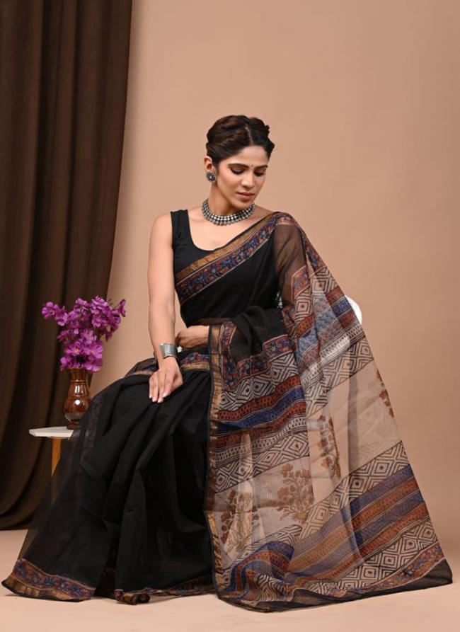 Cotton Black  Digital Printed Saree